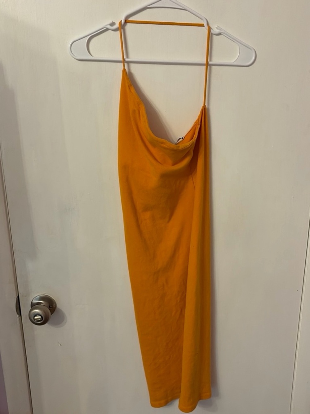 Zara Strapless Cowl Slip Dress in Bright Orange